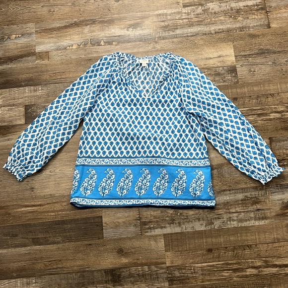 J Crew Factory Cotton Blue Paisley Artist Peasant Top Sz XS Lightweight Vacation - Picture 10 of 15